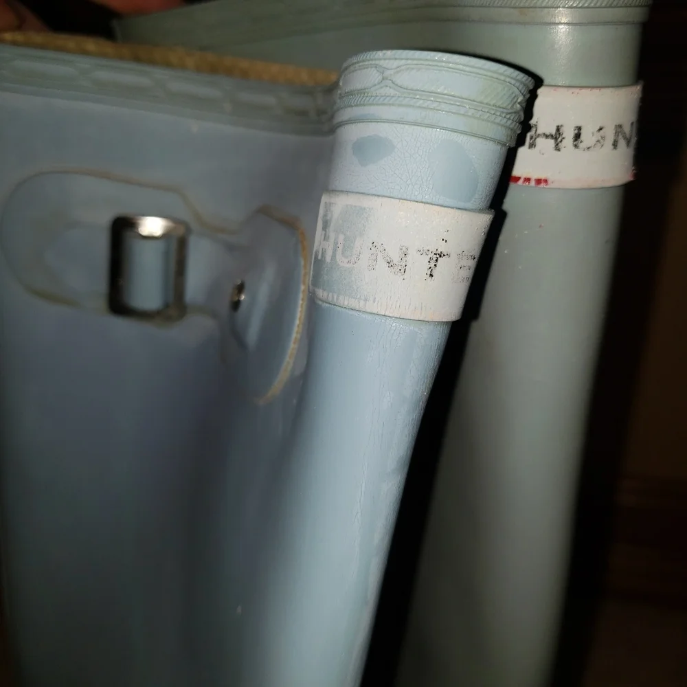 Hunter Original Gloss Tall Boots light blue well used worn with FLAWS SEE PHOTOS